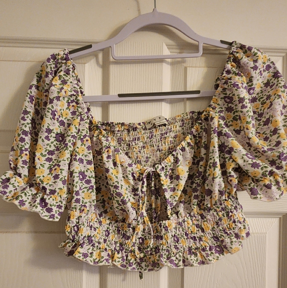Floral Puff Sleeve Top & Skirt With Scrunch Detail